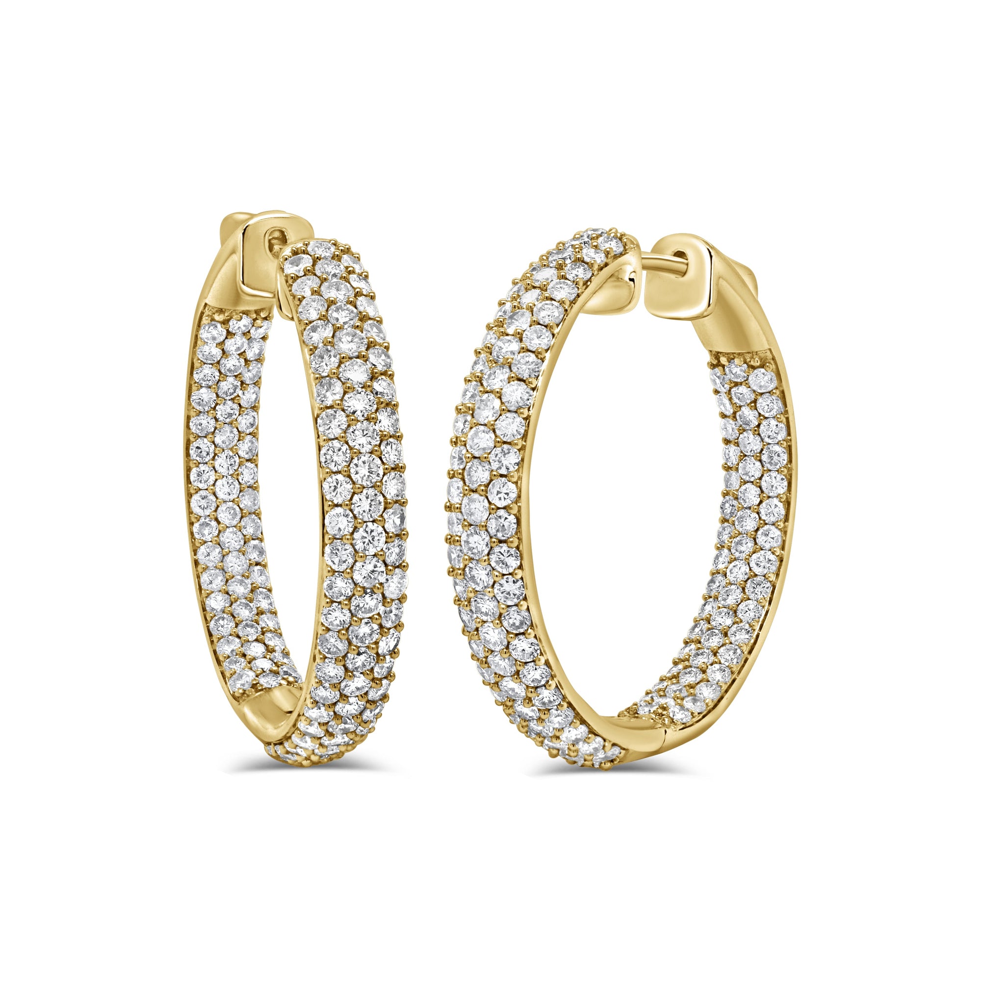 14K Gold Diamond Hoop Earrings - Yellow