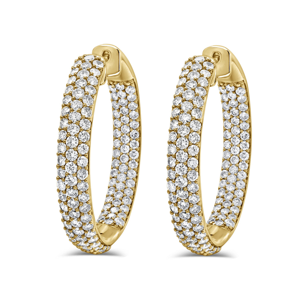 14K Gold Diamond Hoop Earrings - Yellow