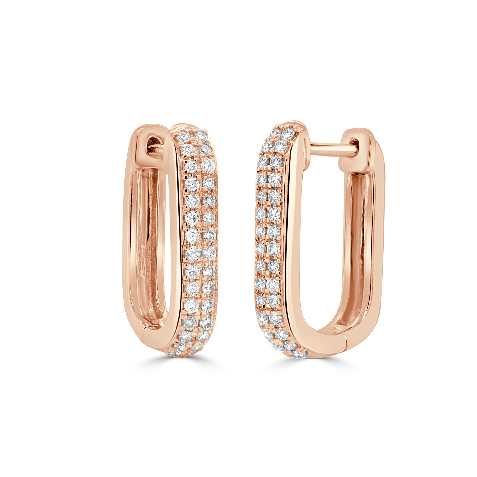 14K Gold Diamond Rectangle Hoop Earrings - Rose