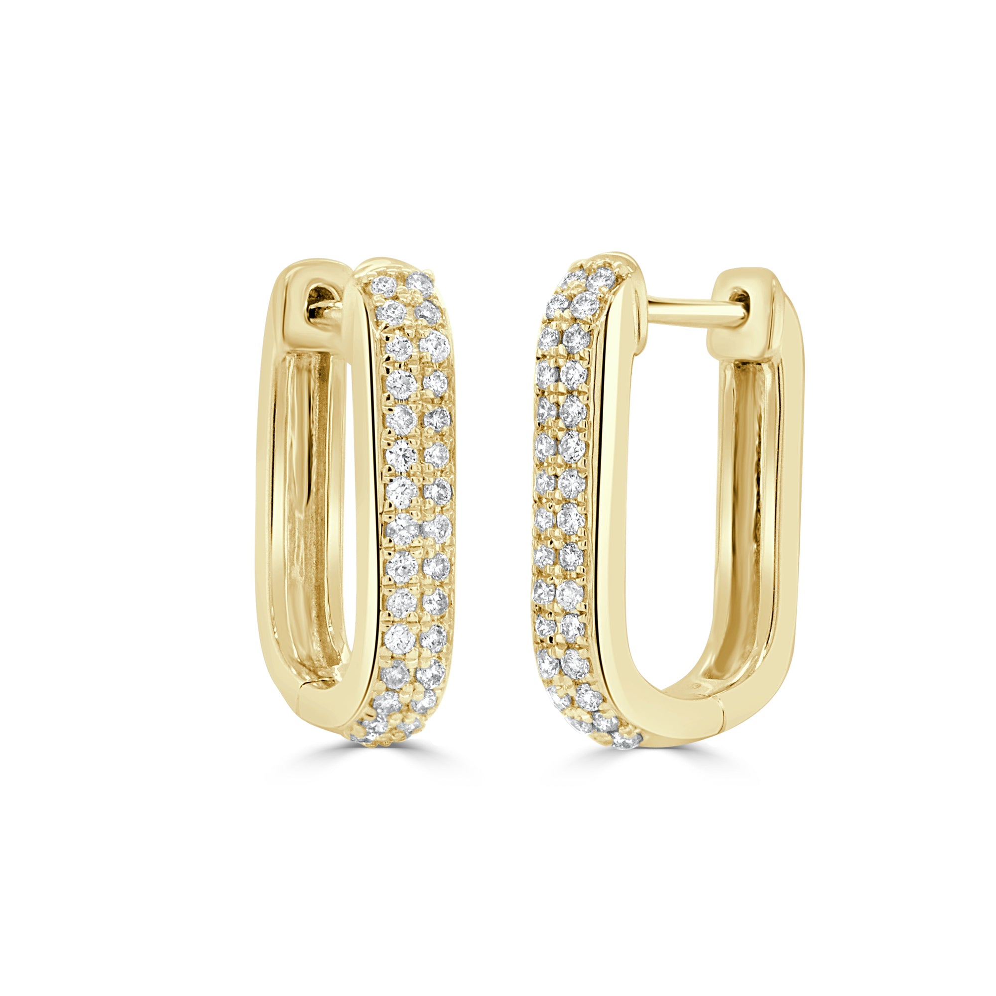 14K Gold Diamond Rectangle Hoop Earrings - Yellow