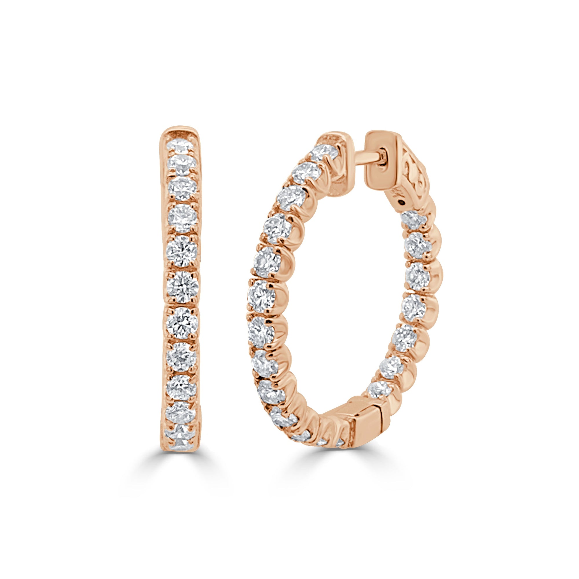14K Gold Diamond Inside-Out Hoop Earrings - Rose