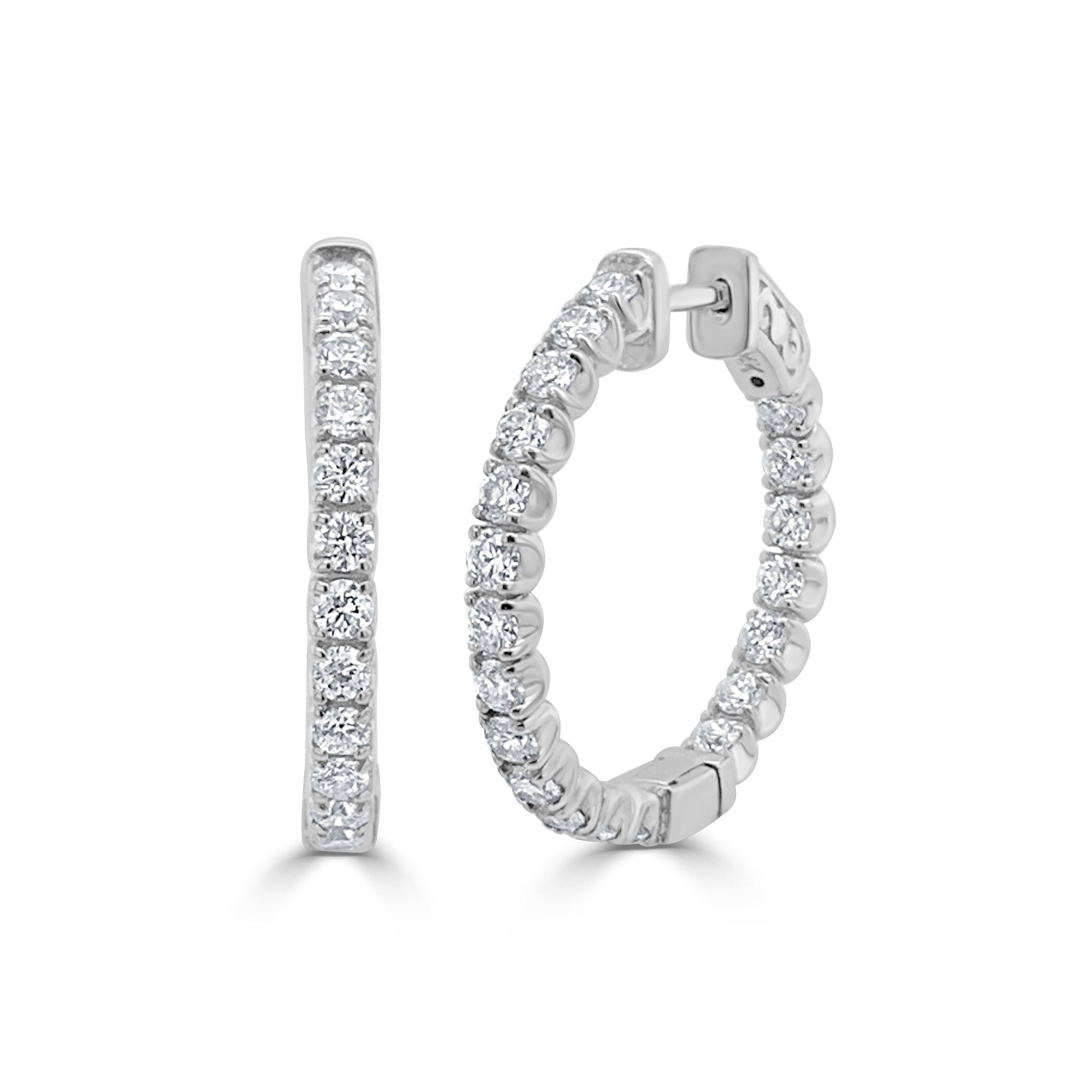 14K Gold Diamond Inside-Out Hoop Earrings - White