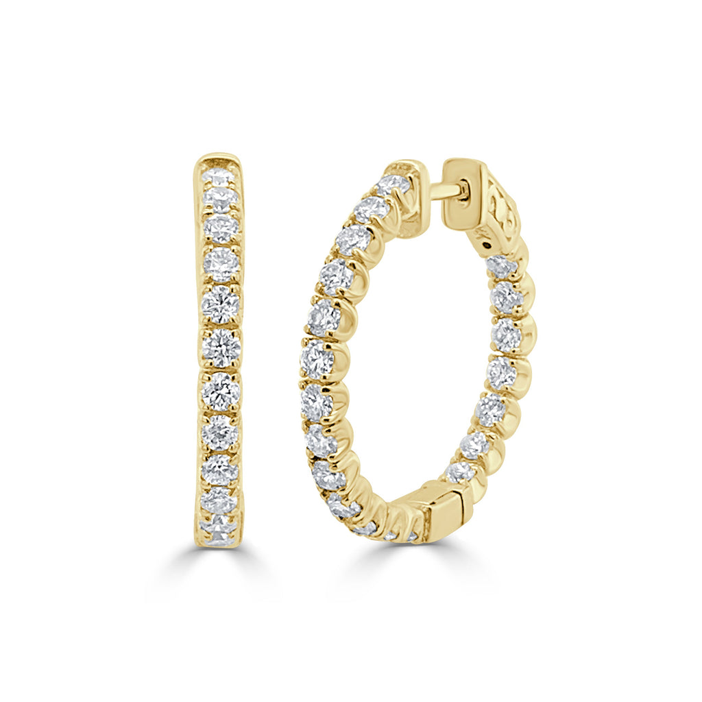 14K Gold Diamond Inside-Out Hoop Earrings - Yellow