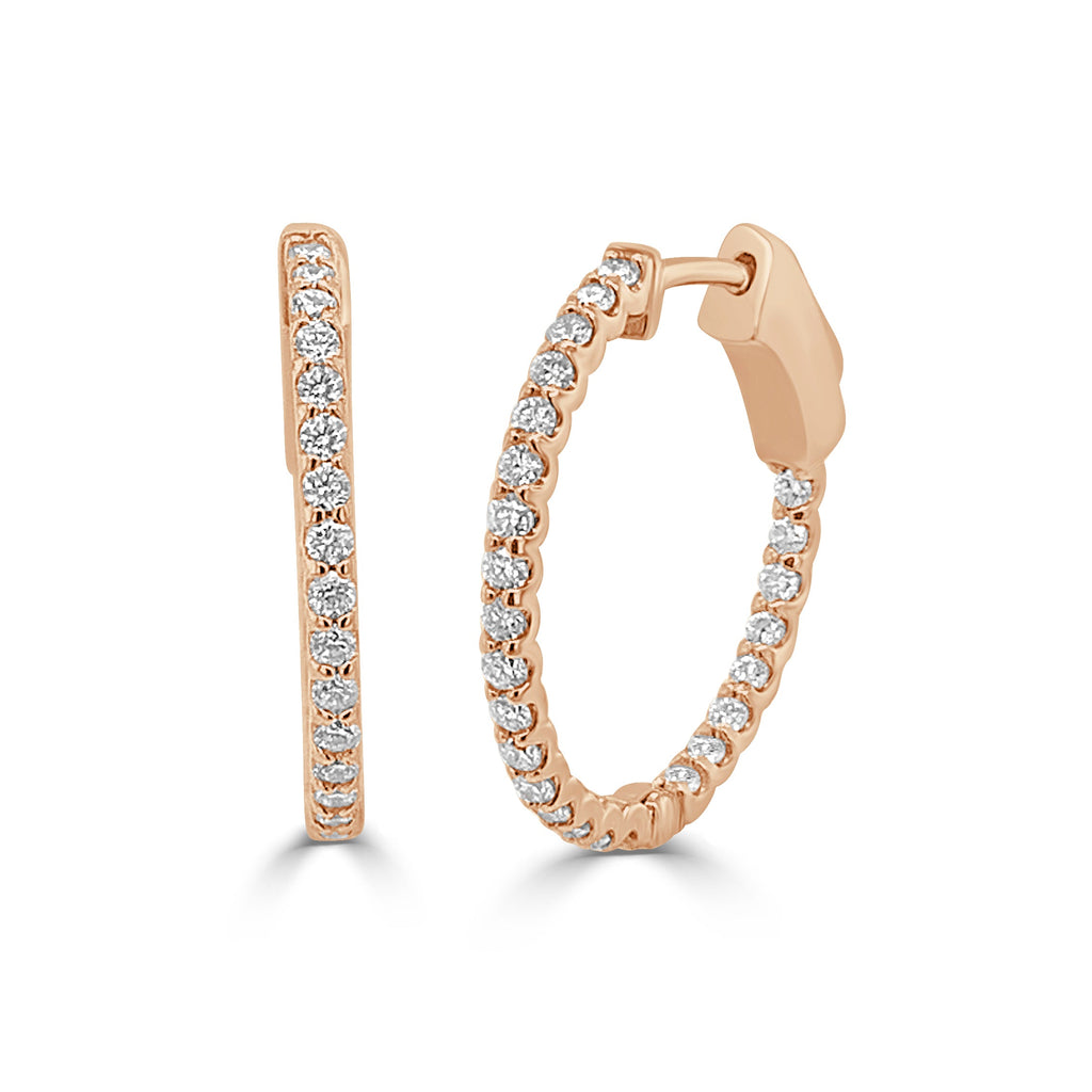 14K Gold Diamond Hoop Earrings - Rose
