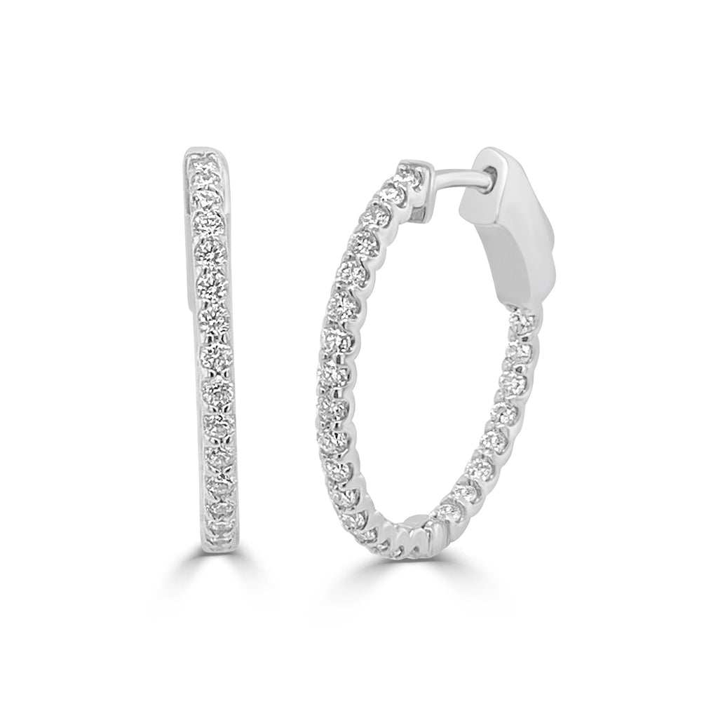 14K Gold Diamond Hoop Earrings - White