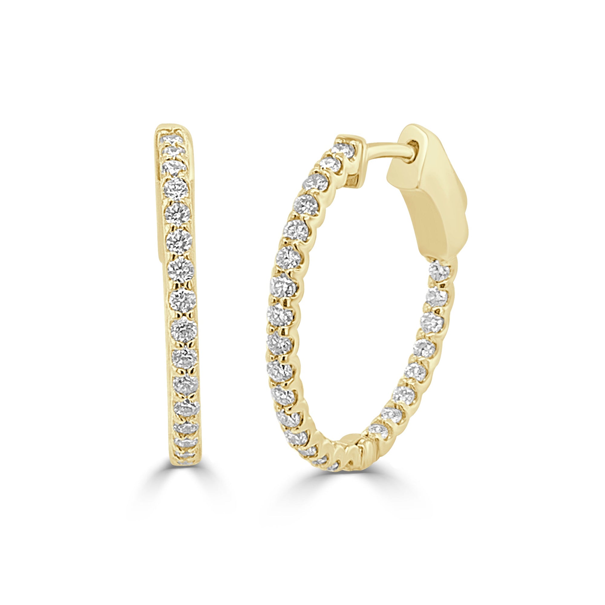 14K Gold Diamond Hoop Earrings - Yellow