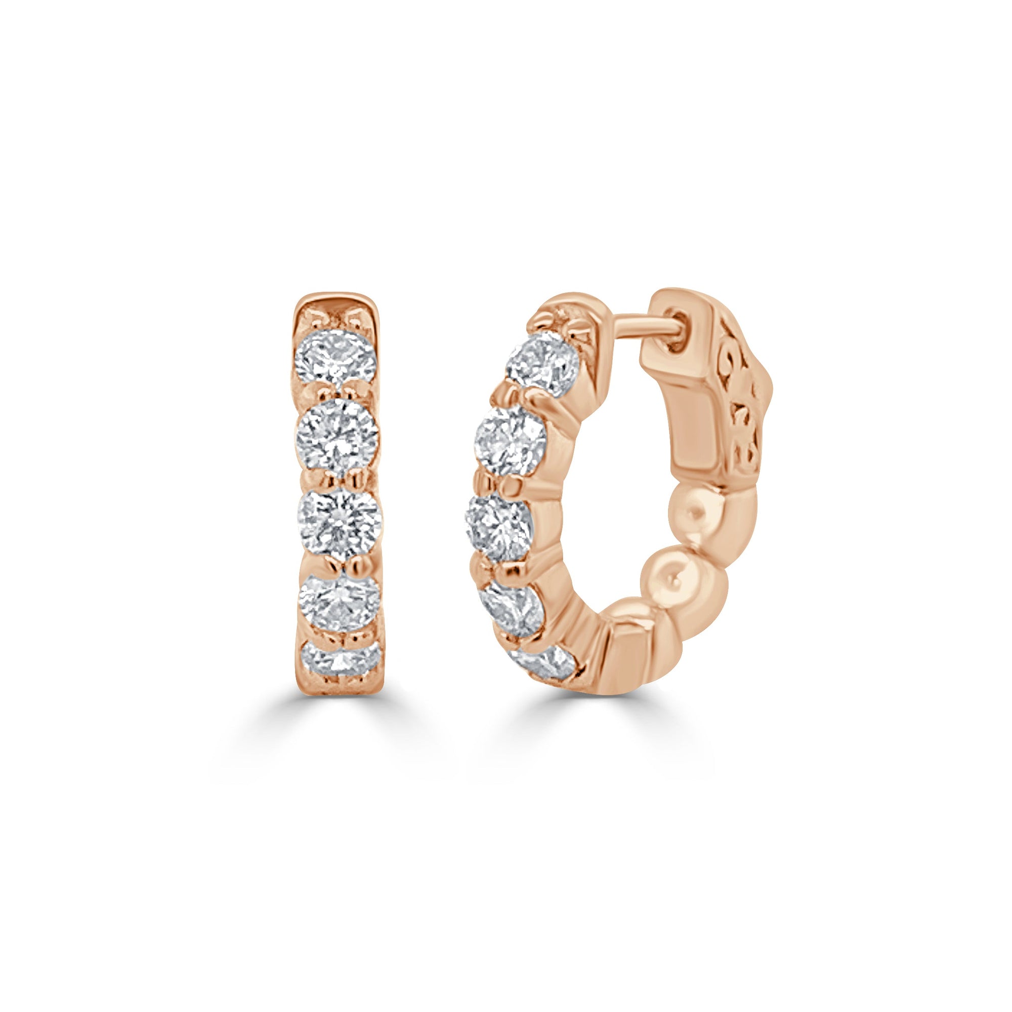 14K Gold Diamond Small Hoop Earrings - Rose