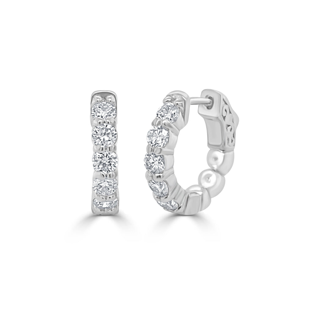 14K Gold Diamond Small Hoop Earrings - White