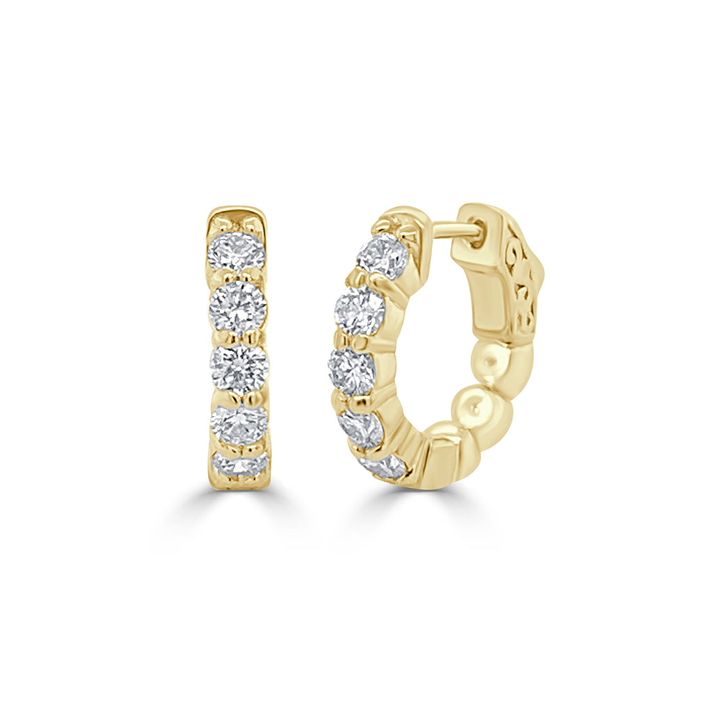 14K Gold Diamond Small Hoop Earrings - Yellow