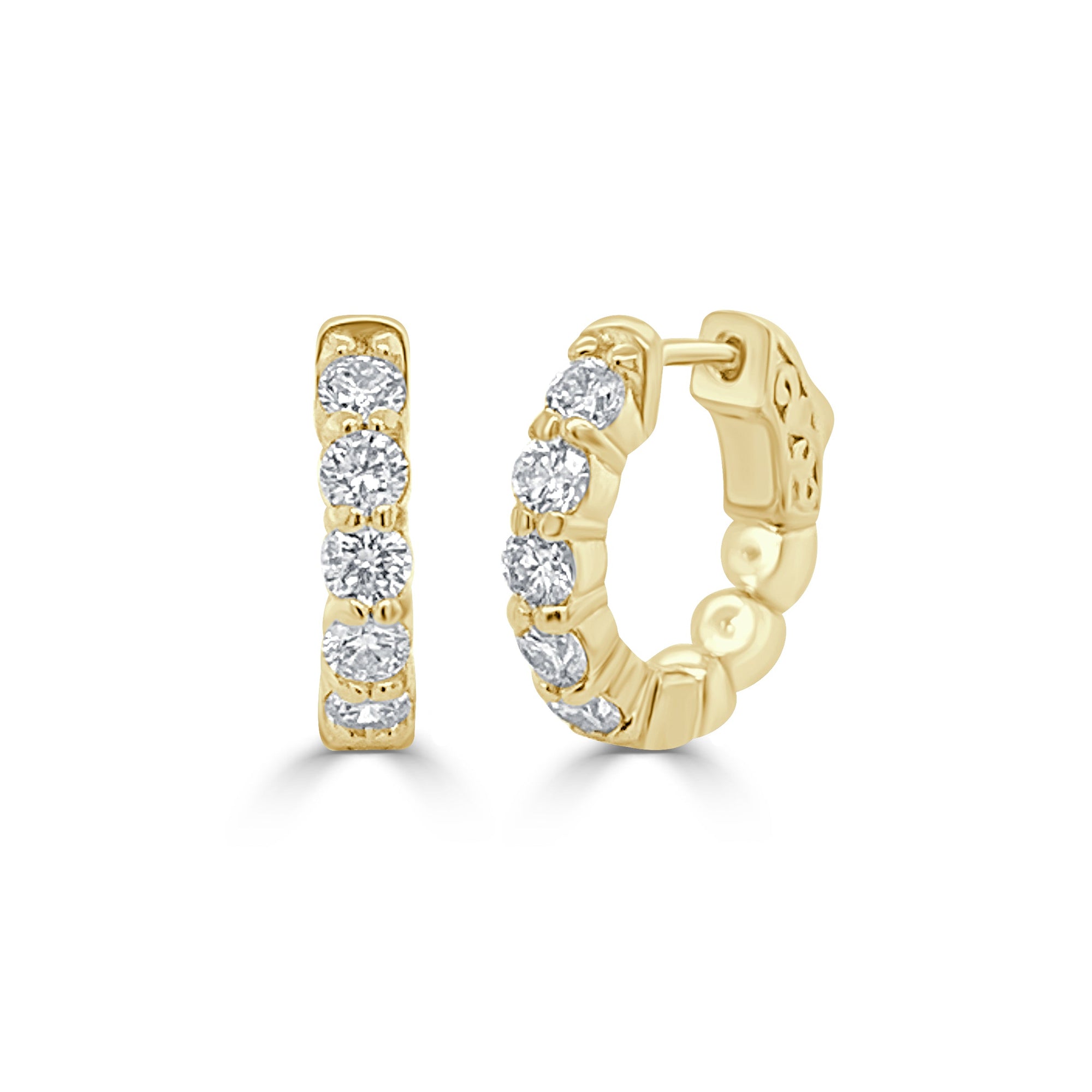 14K Gold Diamond Small Hoop Earrings - Yellow