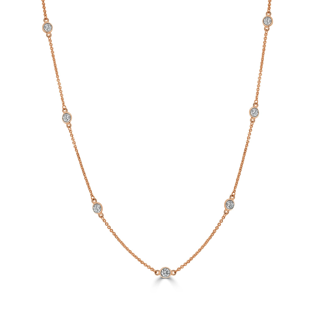 14K Gold Diamond Station Necklace - Rose