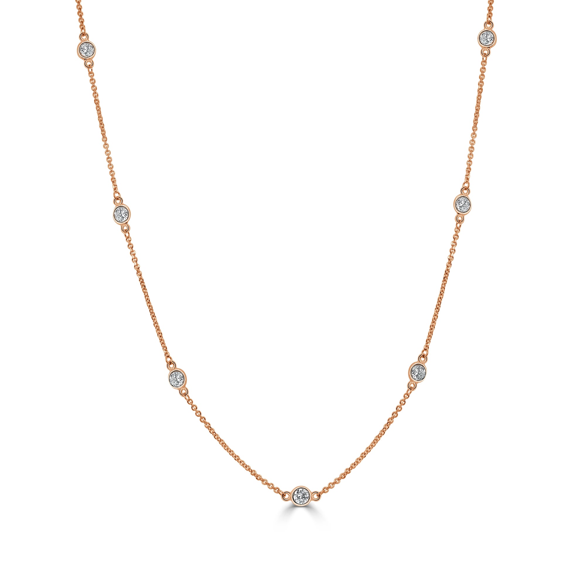 14K Gold Diamond Station Necklace - Rose