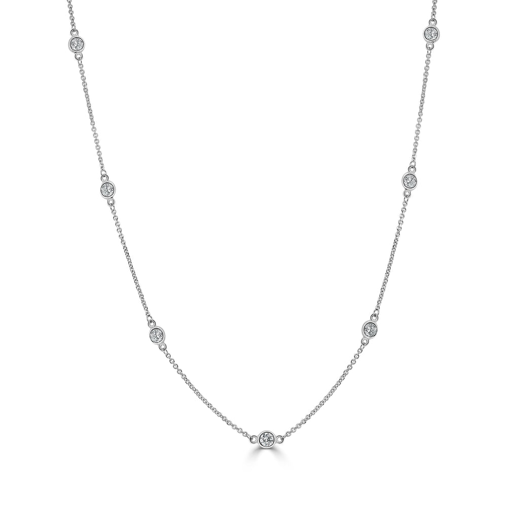14K Gold Diamond Station Necklace - White