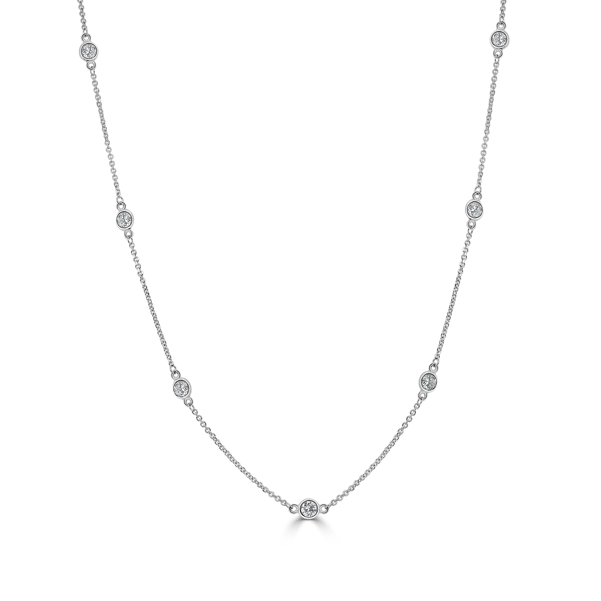14K Gold Diamond Station Necklace - White