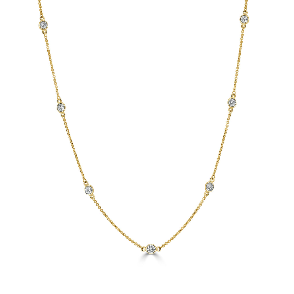 14K Gold Diamond Station Necklace - Yellow