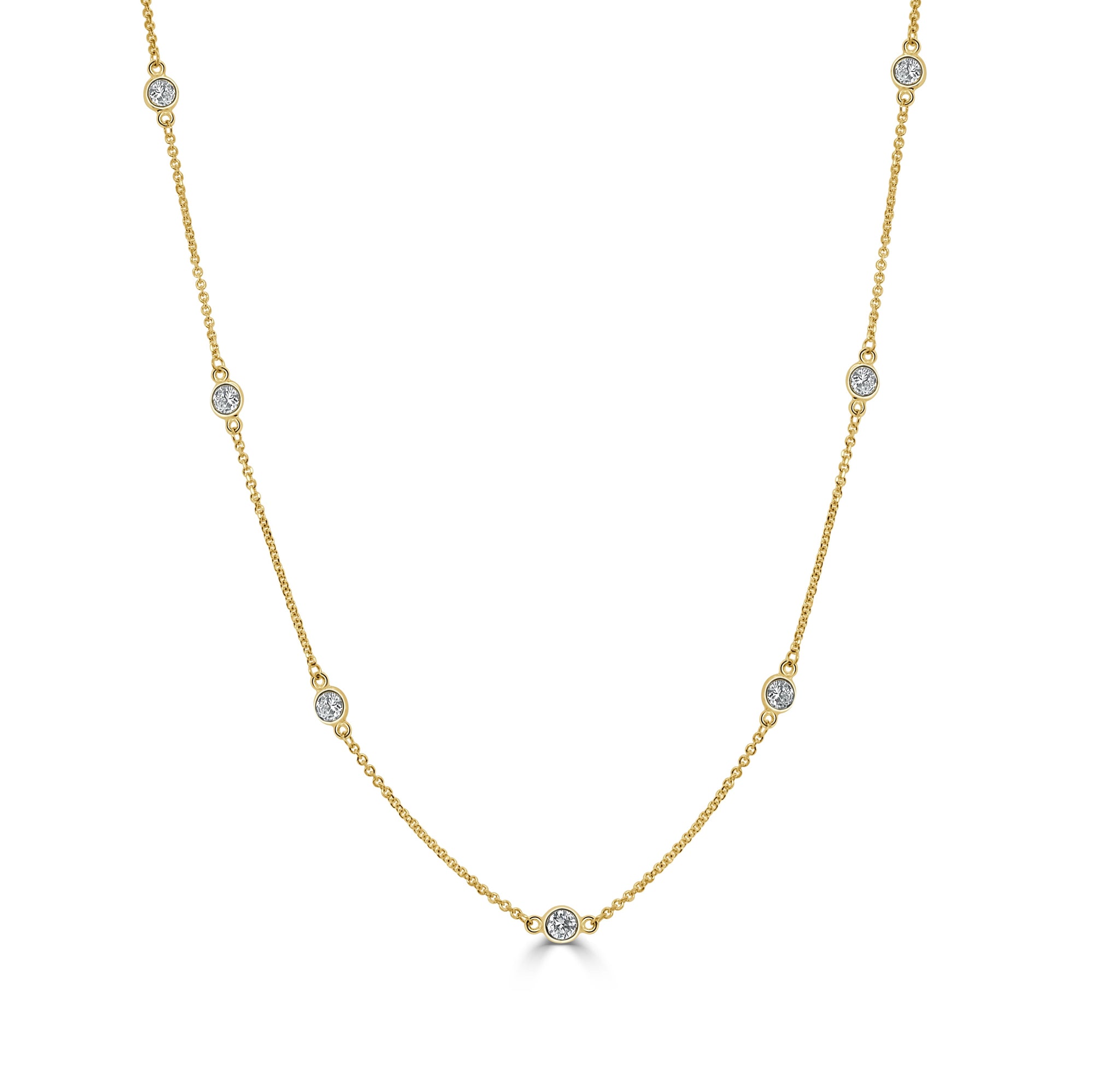 14K Gold Diamond Station Necklace - Yellow