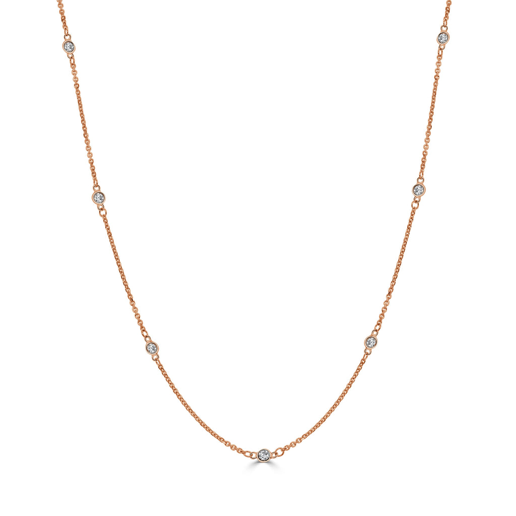 14K Gold Diamond Station Necklace – Rose