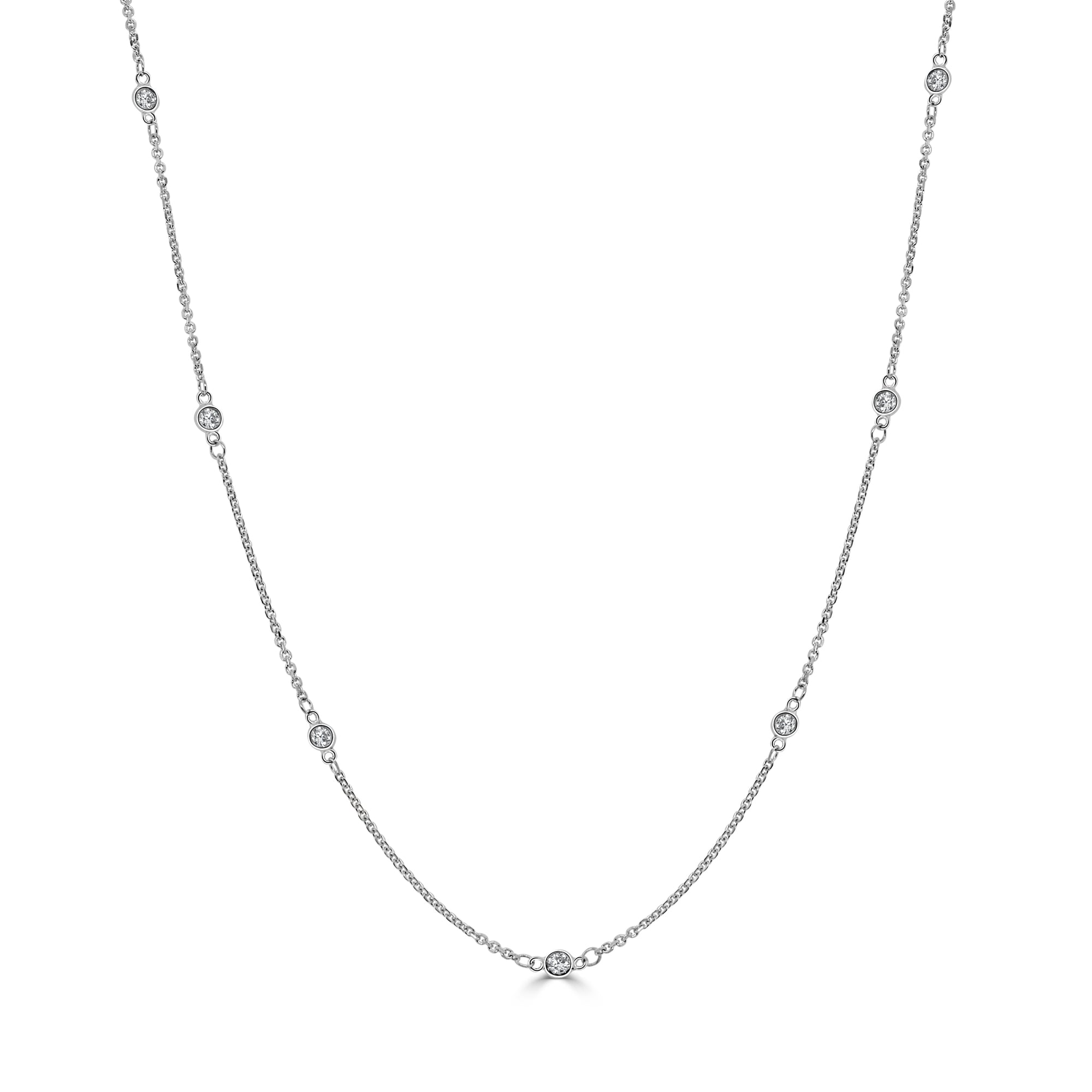 14K Gold Diamond Station Necklace – White