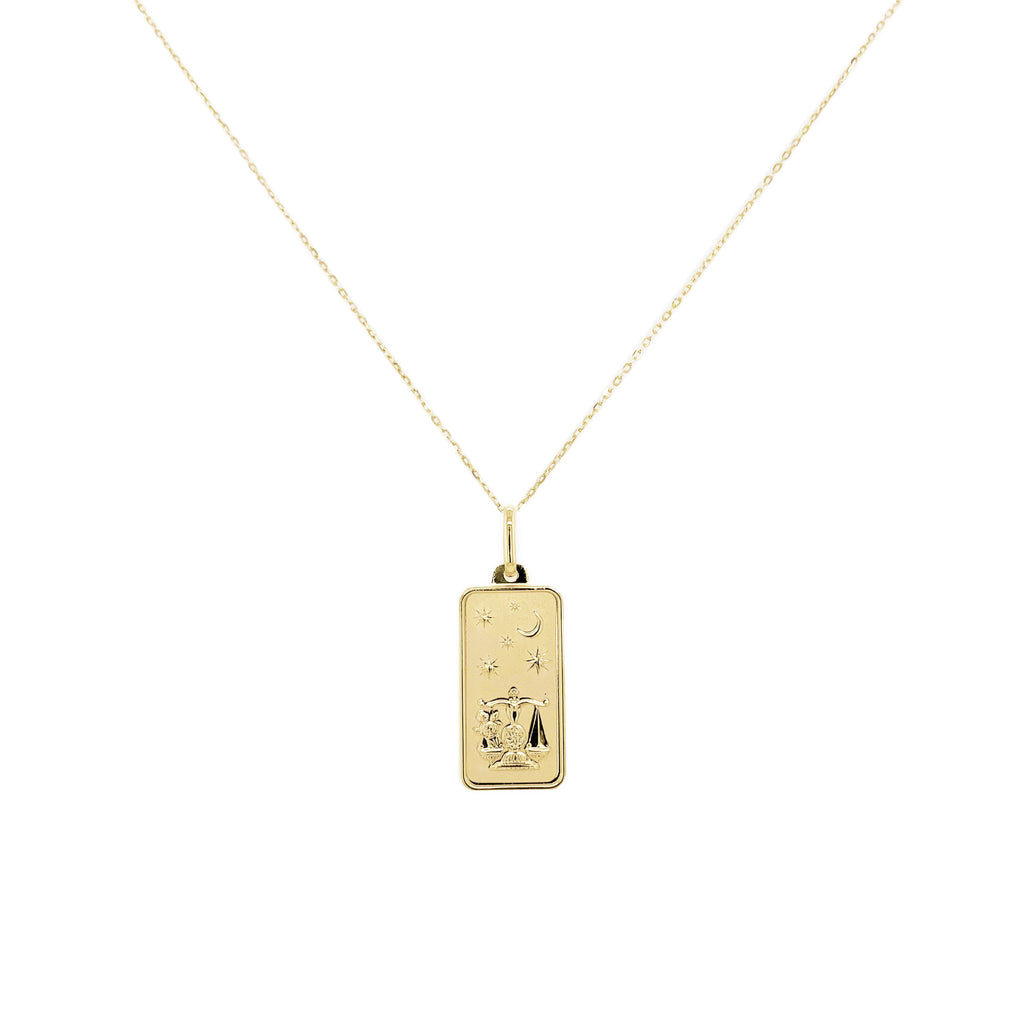 14K Gold Zodiac Dog Tag Necklace