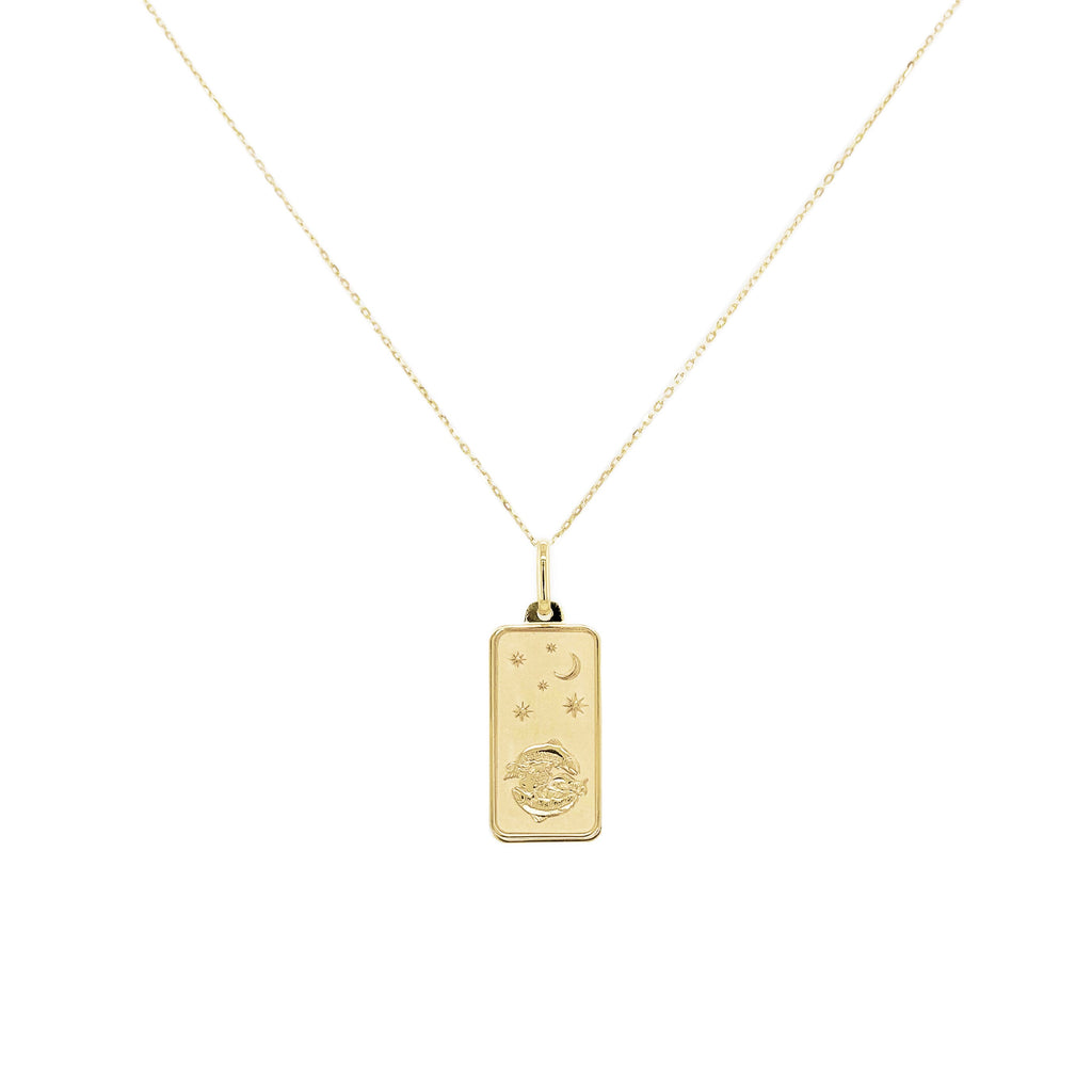 14K Gold Zodiac Dog Tag Necklace