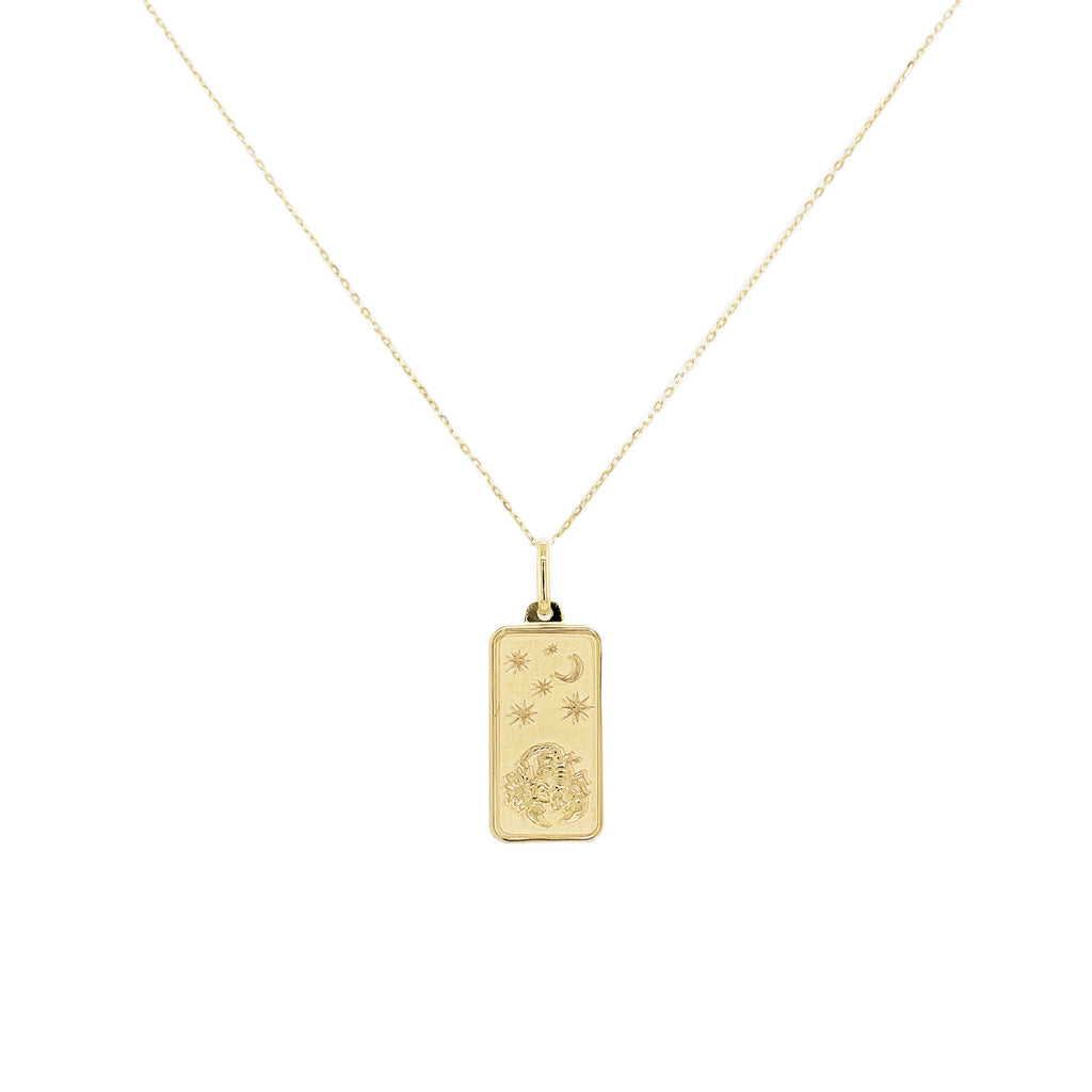 14K Gold Zodiac Dog Tag Necklace