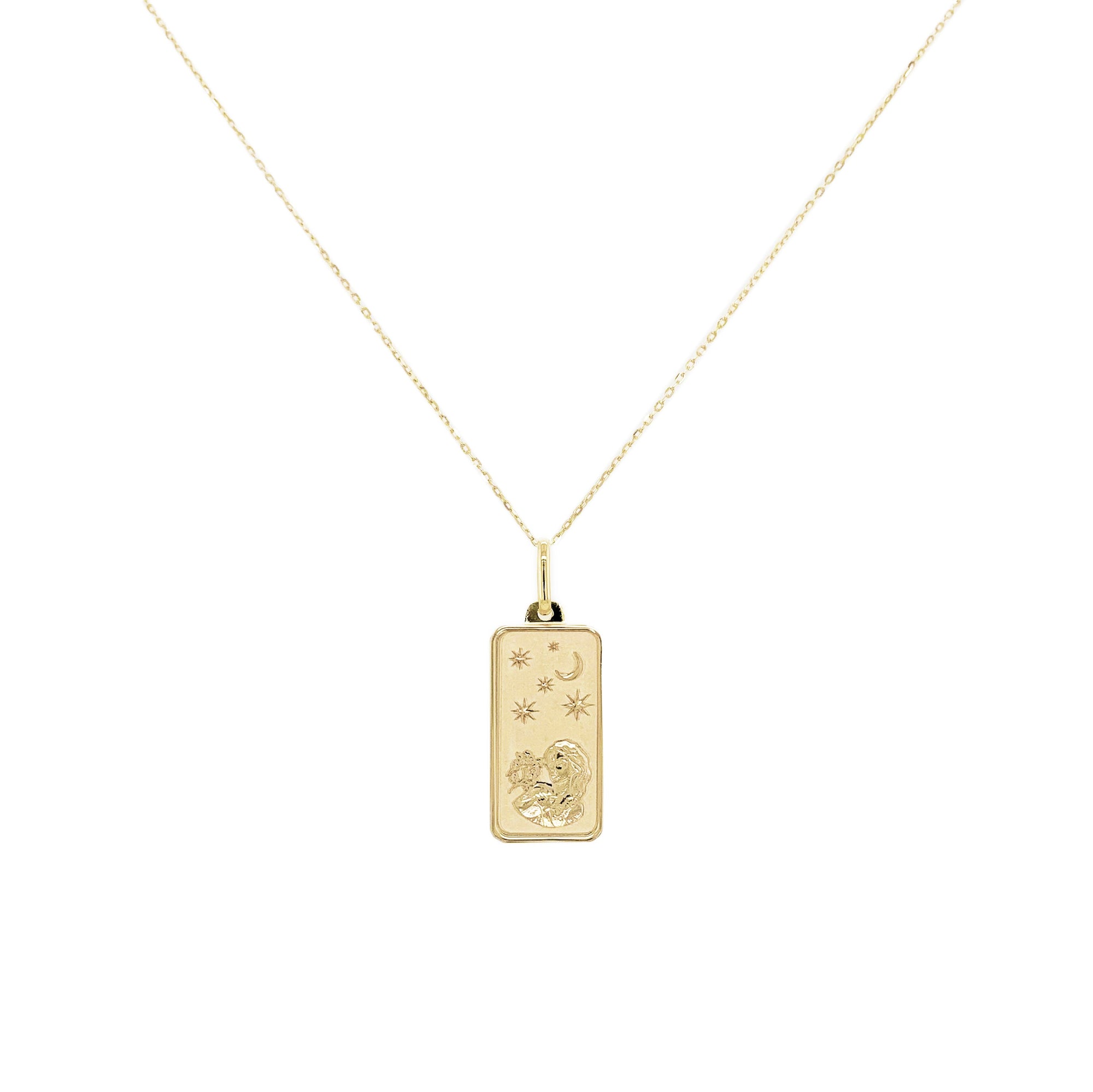 14K Gold Zodiac Dog Tag Necklace