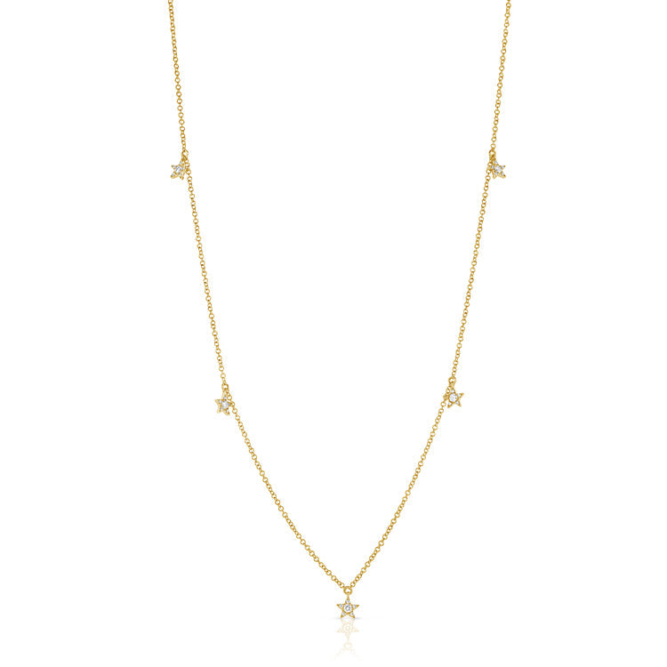 14K Gold Diamond Star Station Necklace - Yellow
