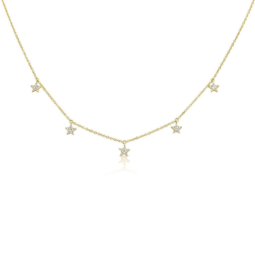 14K Gold Diamond Star Station Necklace - Yellow