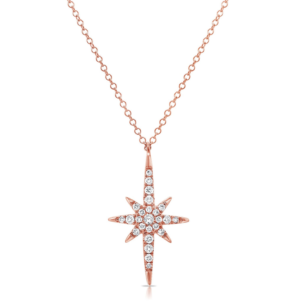 14K Gold & Diamond Star Necklace - Rose