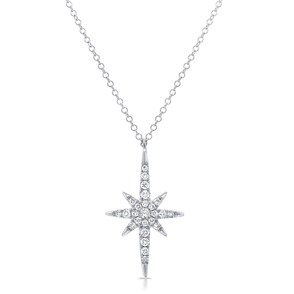 14K Gold & Diamond Star Necklace - White