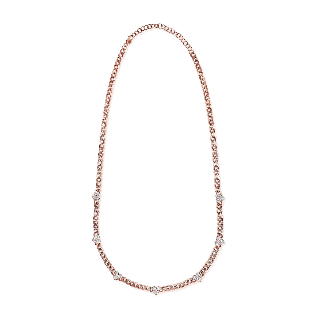 14K Gold & Diamond Heart Station Link Necklace - Rose