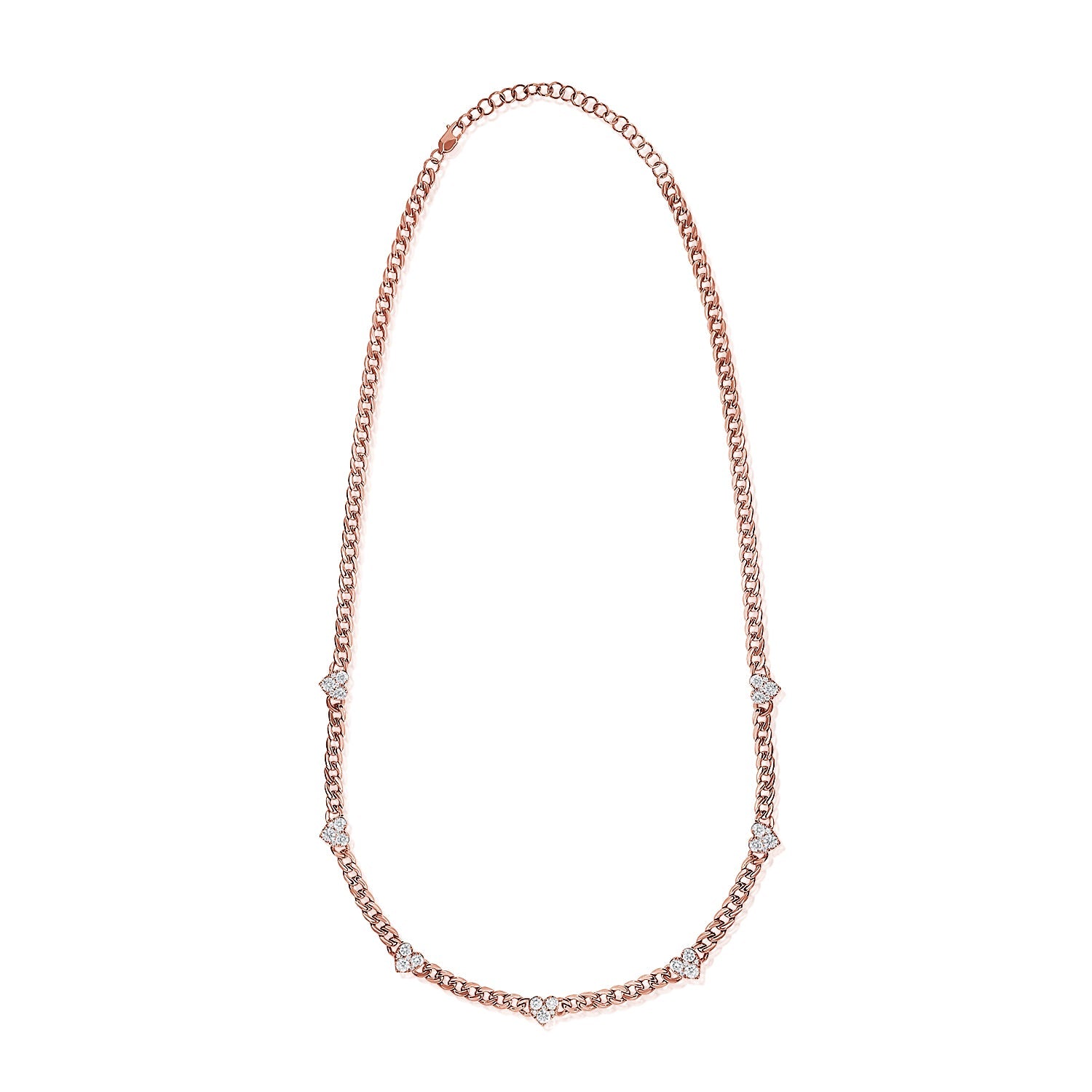 14K Gold & Diamond Heart Station Link Necklace - Rose