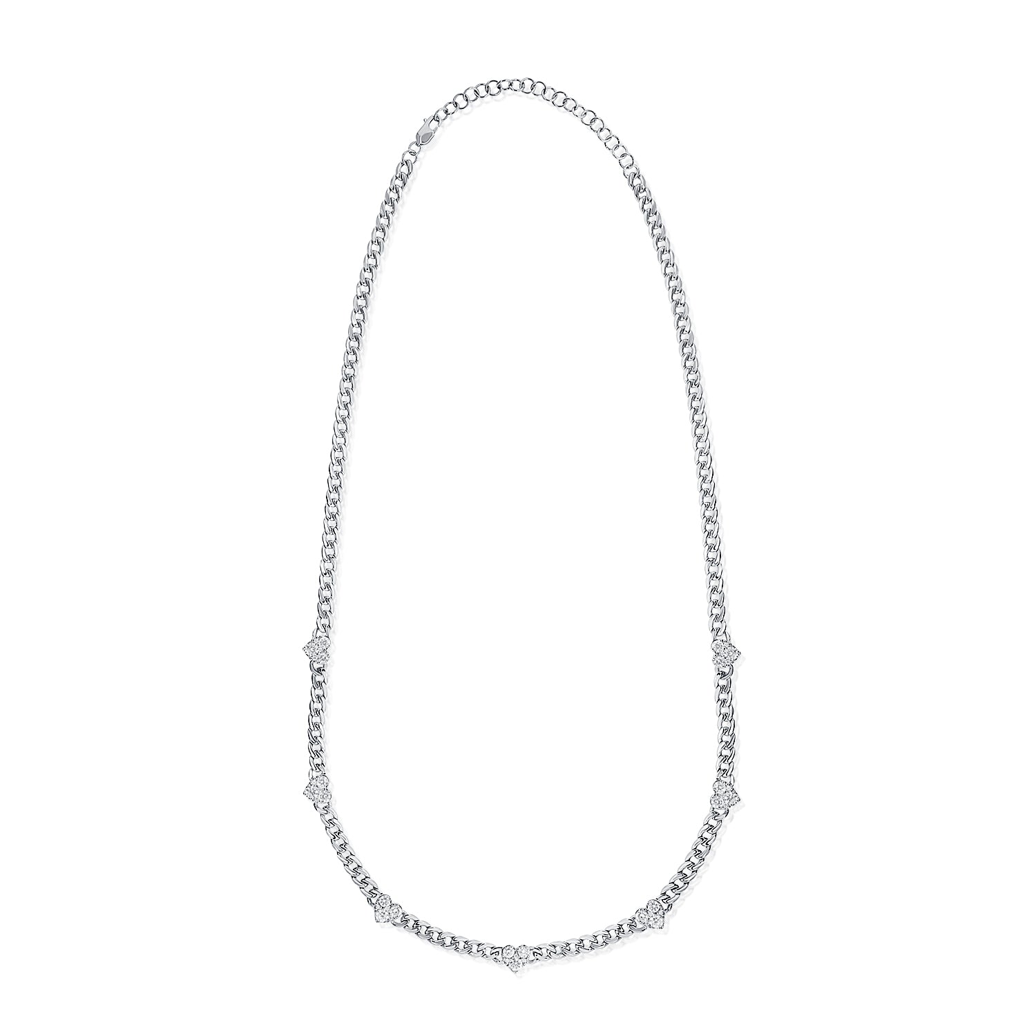 14K Gold & Diamond Heart Station Link Necklace - White