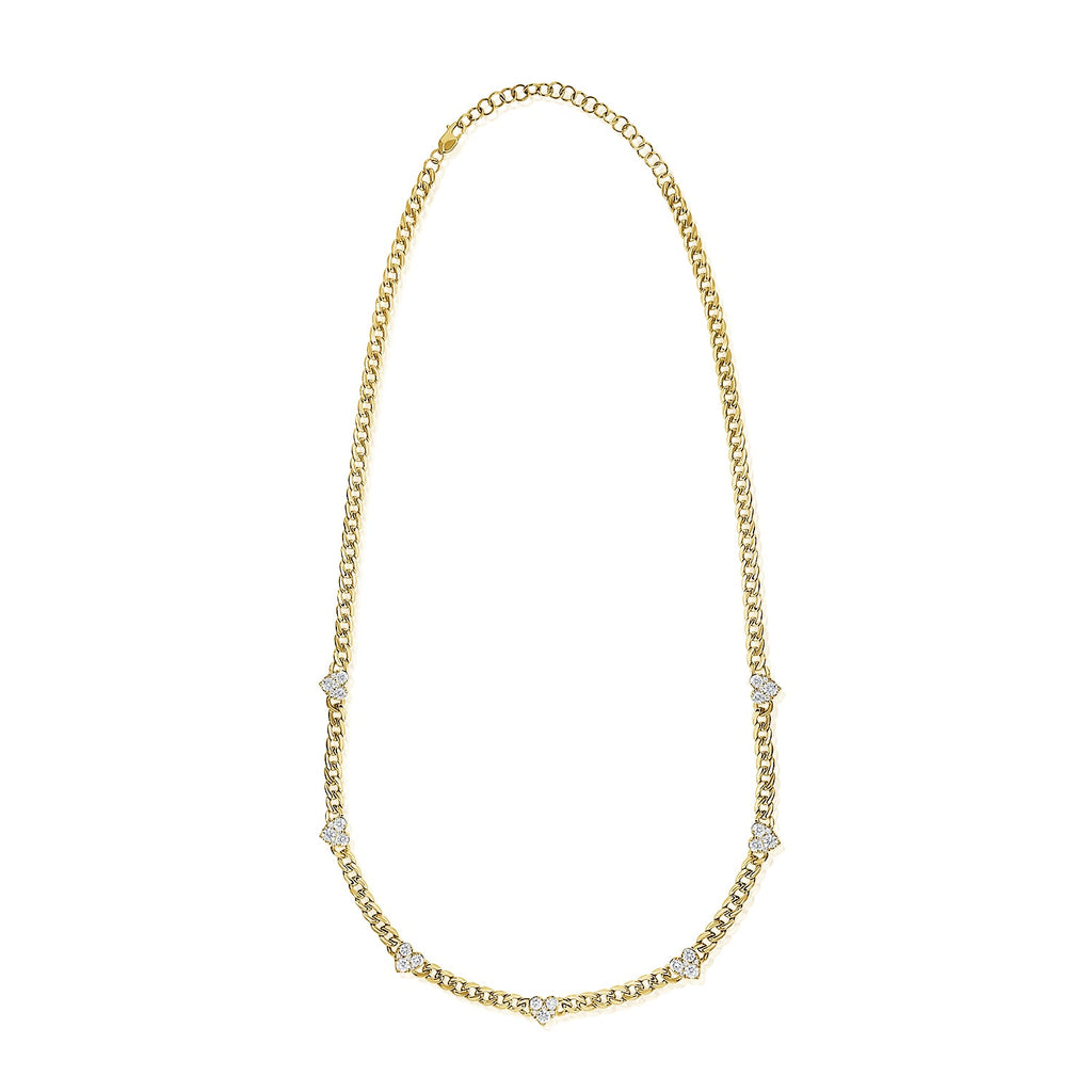14K Gold & Diamond Heart Station Link Necklace - Yellow