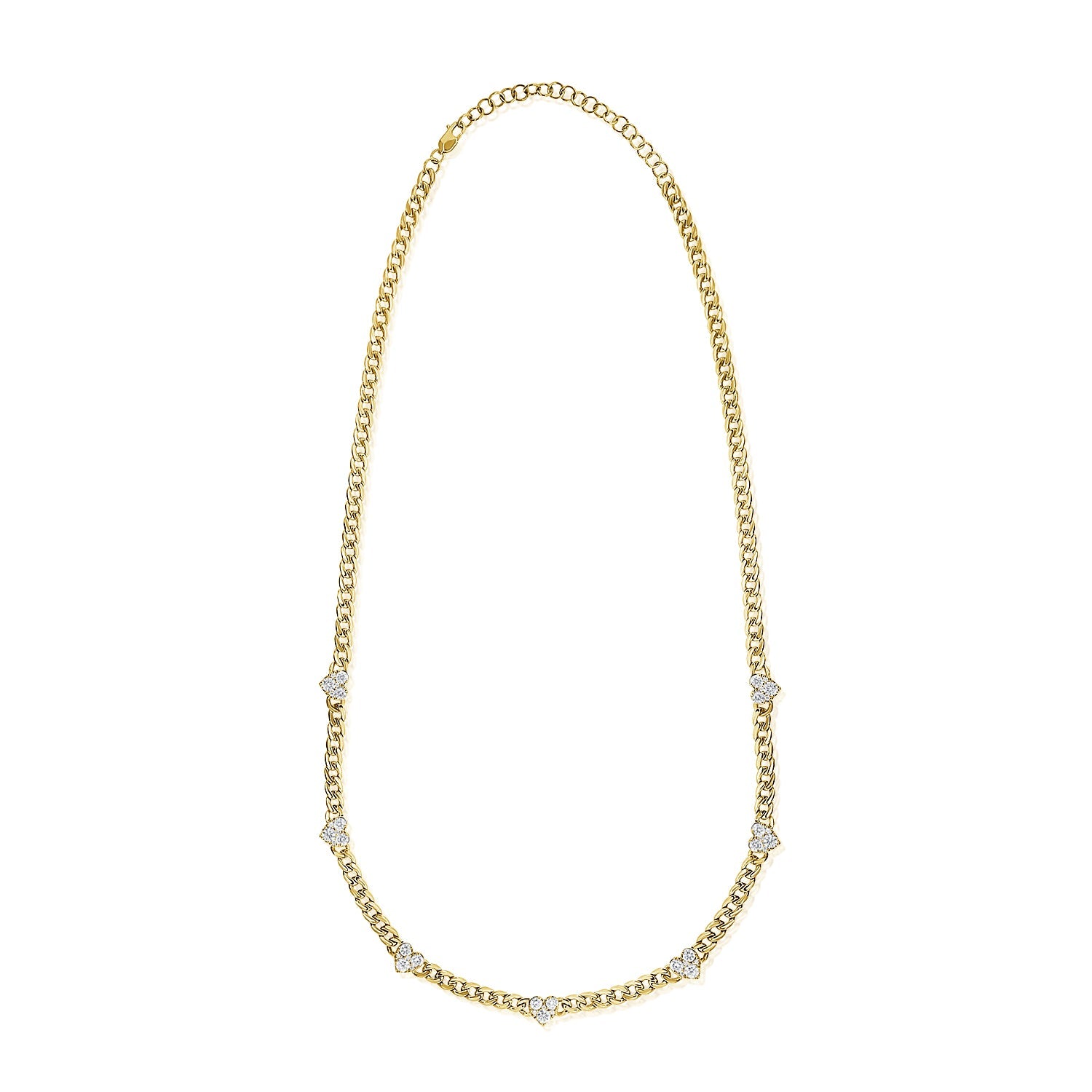 14K Gold & Diamond Heart Station Link Necklace - Yellow