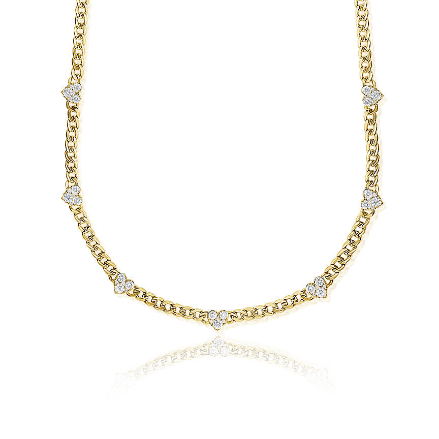 14K Gold & Diamond Heart Station Link Necklace - Yellow
