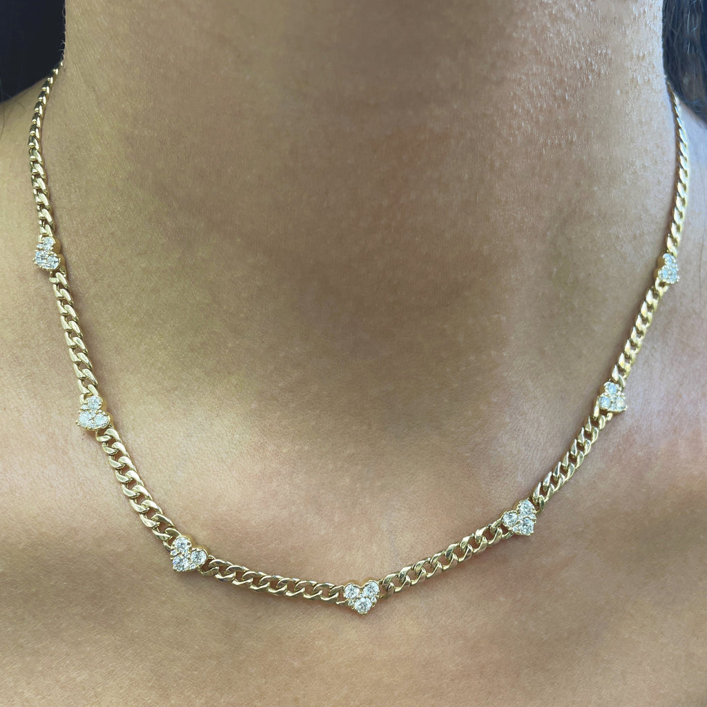 14K Gold & Diamond Heart Station Link Necklace