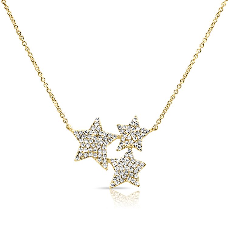 14K Gold Diamond Triple Star Necklace