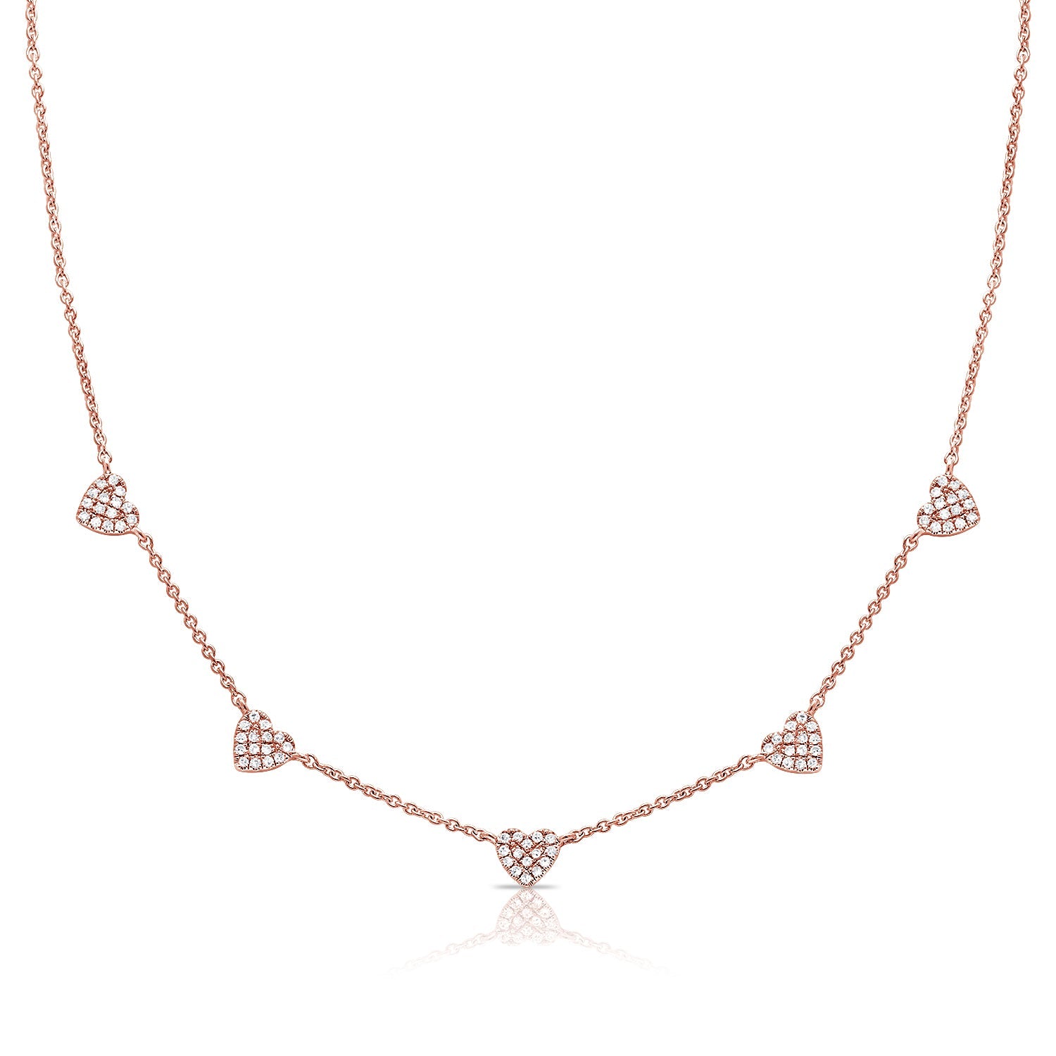 14K Gold & Diamond Heart Station Necklace - Rose
