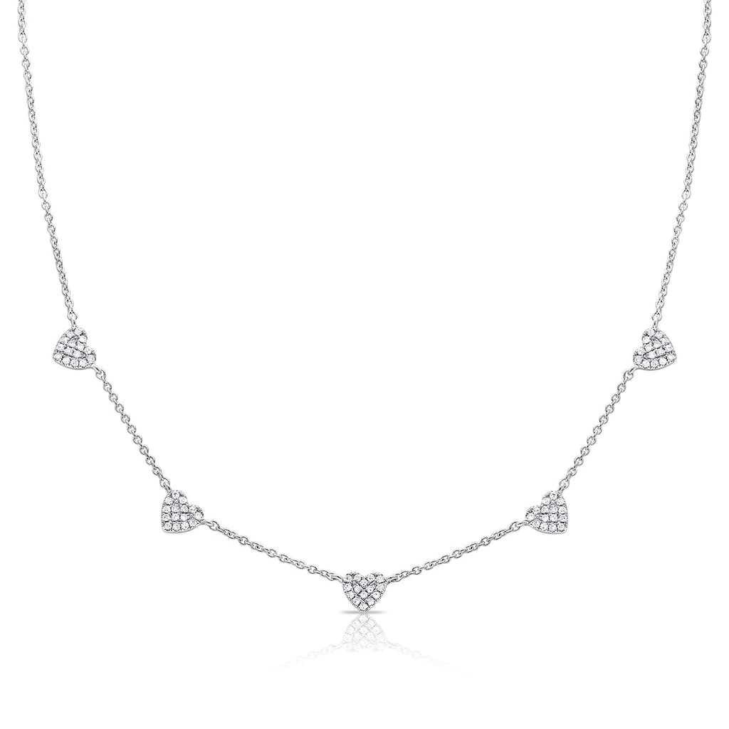 14K Gold & Diamond Heart Station Necklace - White