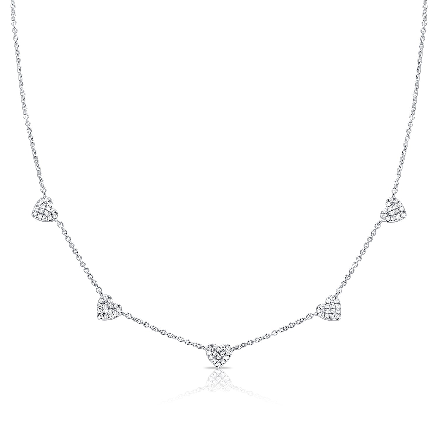 14K Gold & Diamond Heart Station Necklace - White