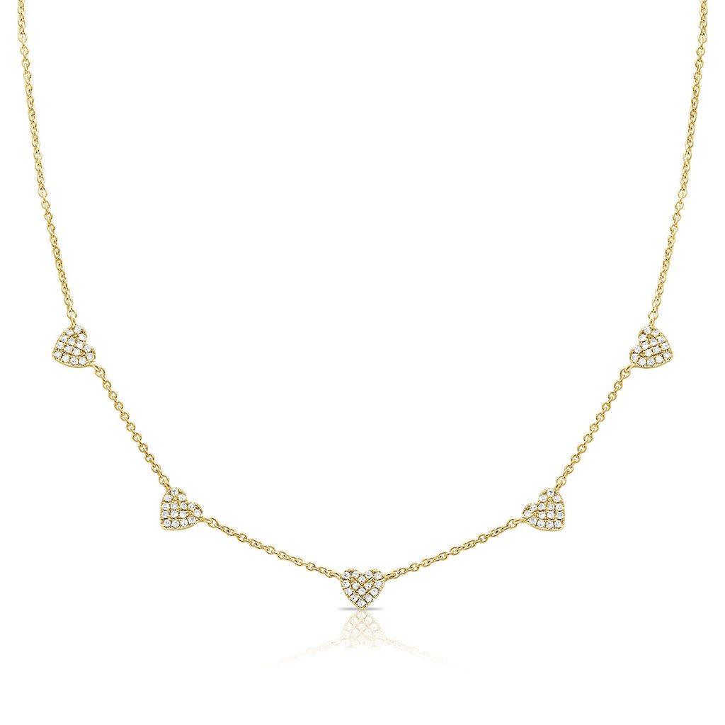 14K Gold & Diamond Heart Station Necklace - Yellow