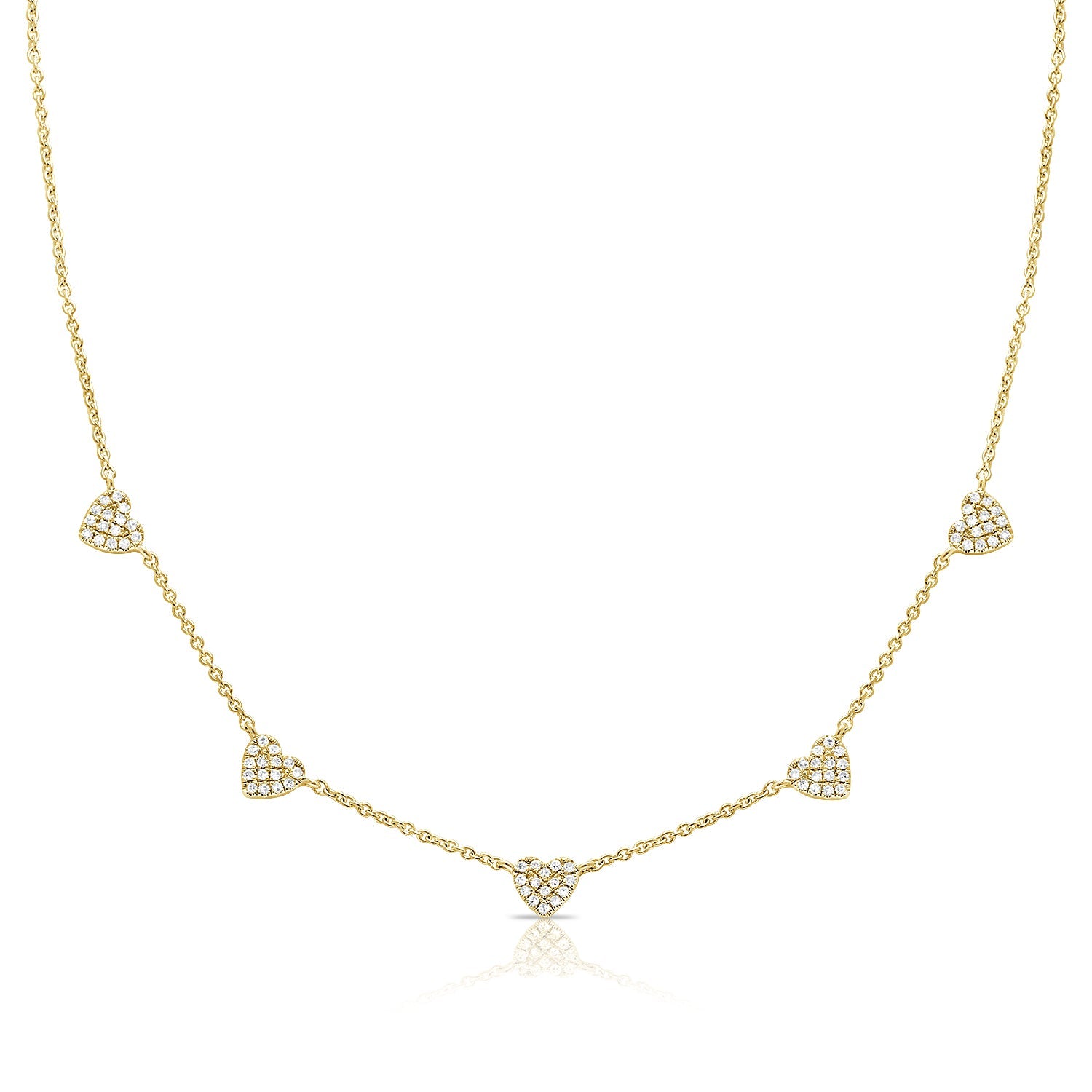14K Gold & Diamond Heart Station Necklace - Yellow