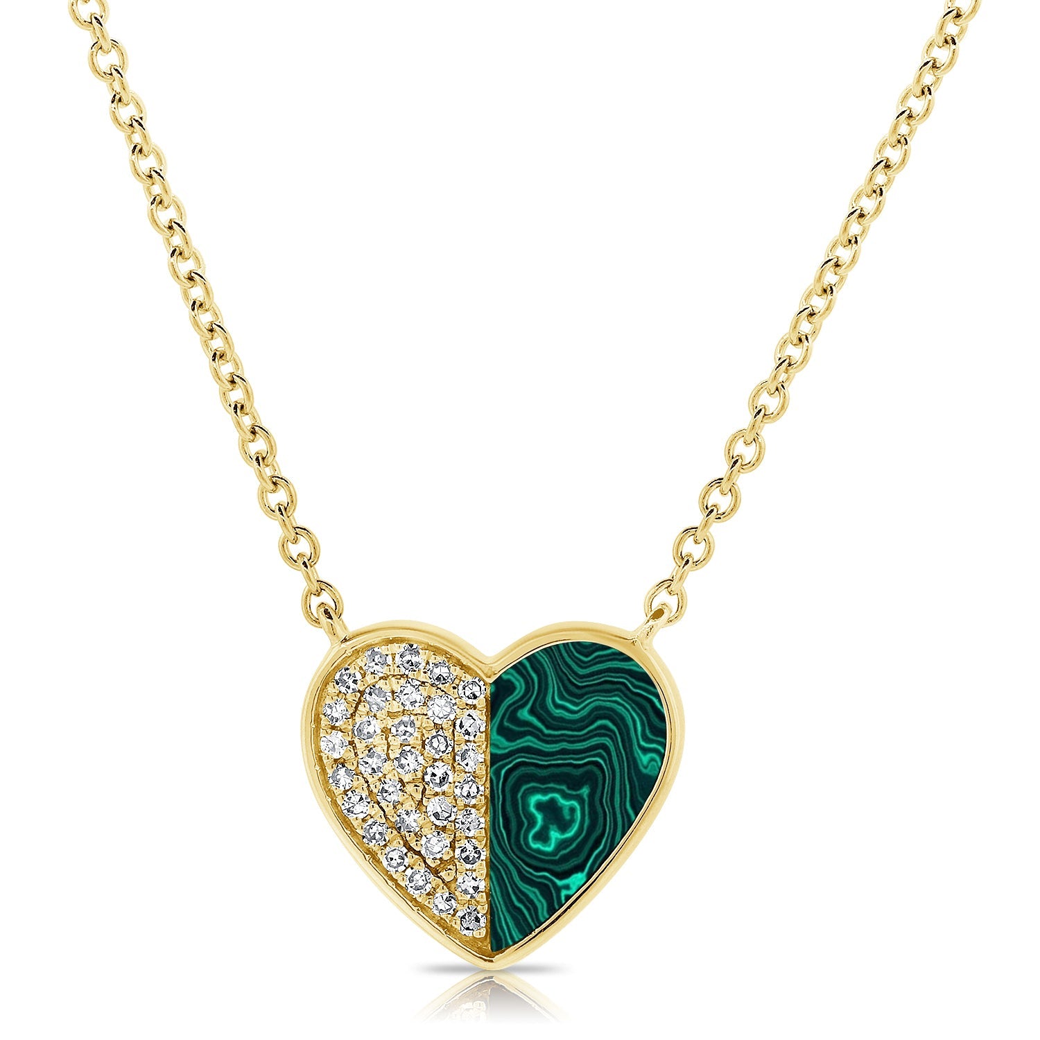 Malachite and Diamond Heart Necklace, 14K