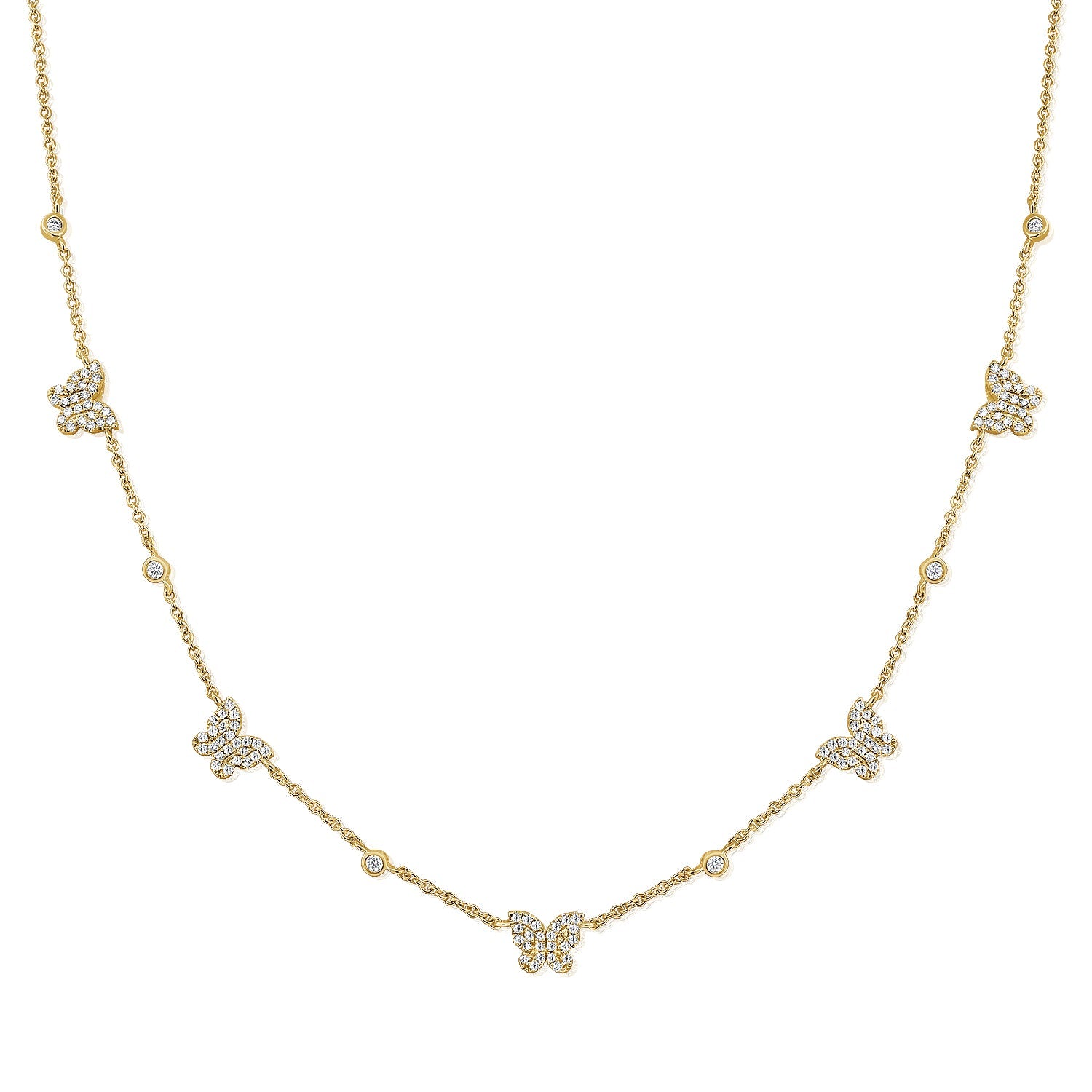 14K Gold Diamond Butterfly Station Necklace-Yellow