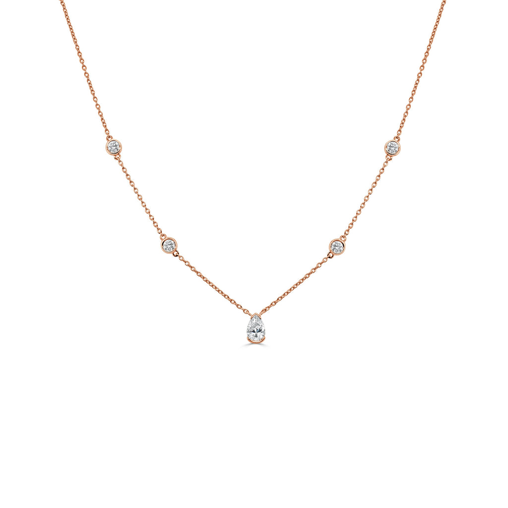 14K Gold Pear Shaped Diamond Necklace - Rose