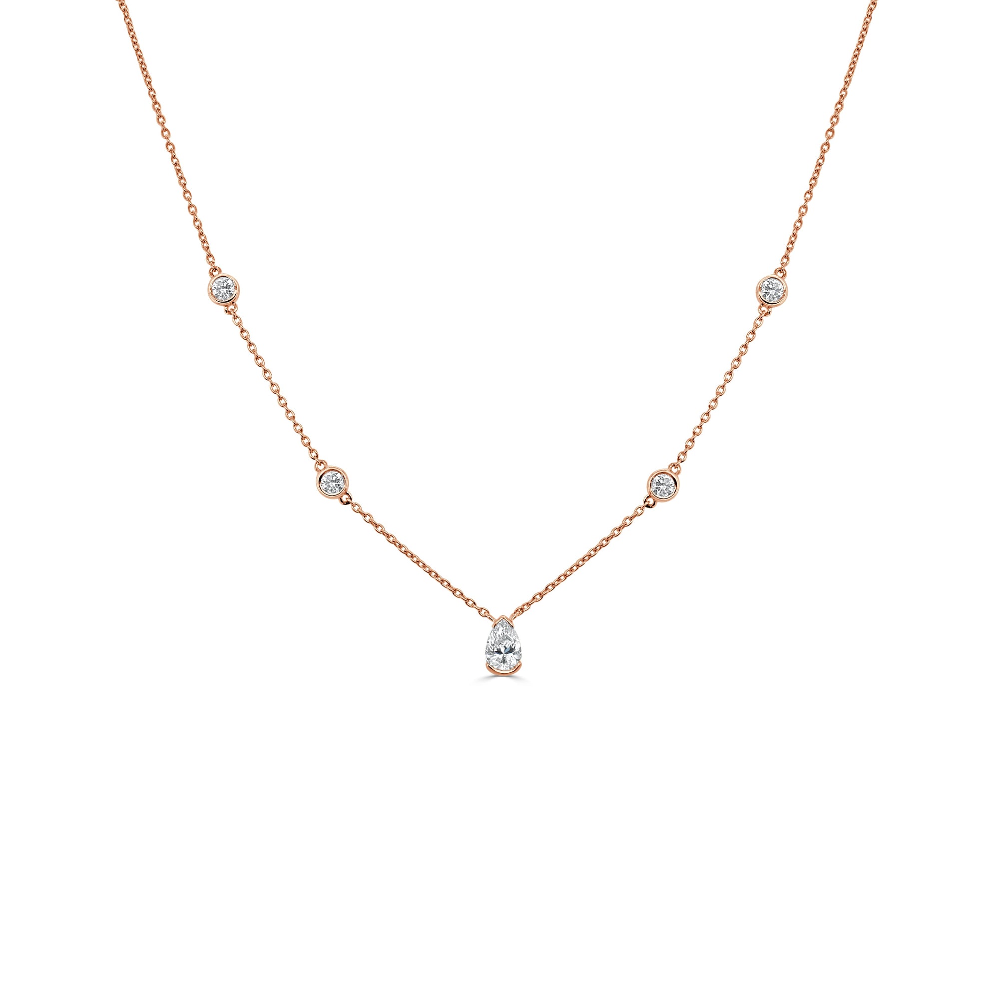 14K Gold Pear Shaped Diamond Necklace - Rose