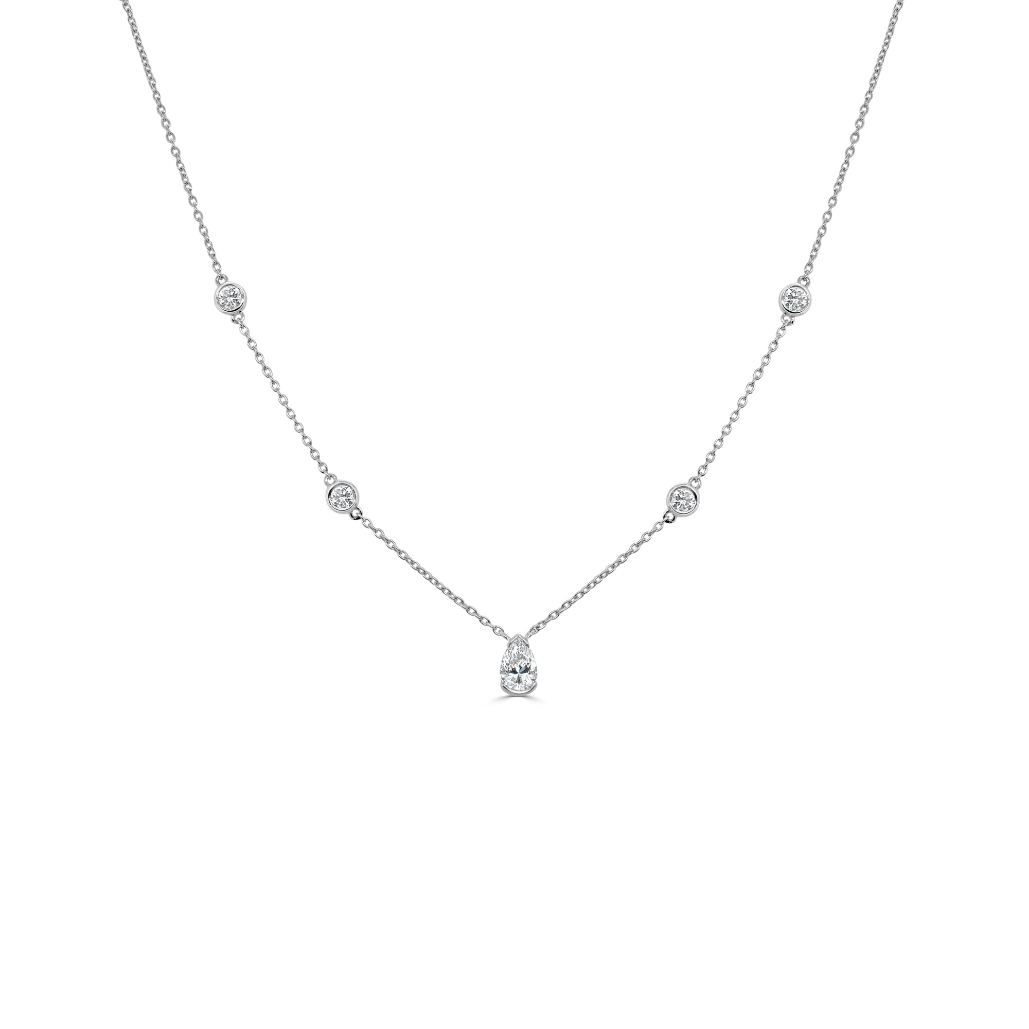 14K Gold Pear Shaped Diamond Necklace - White