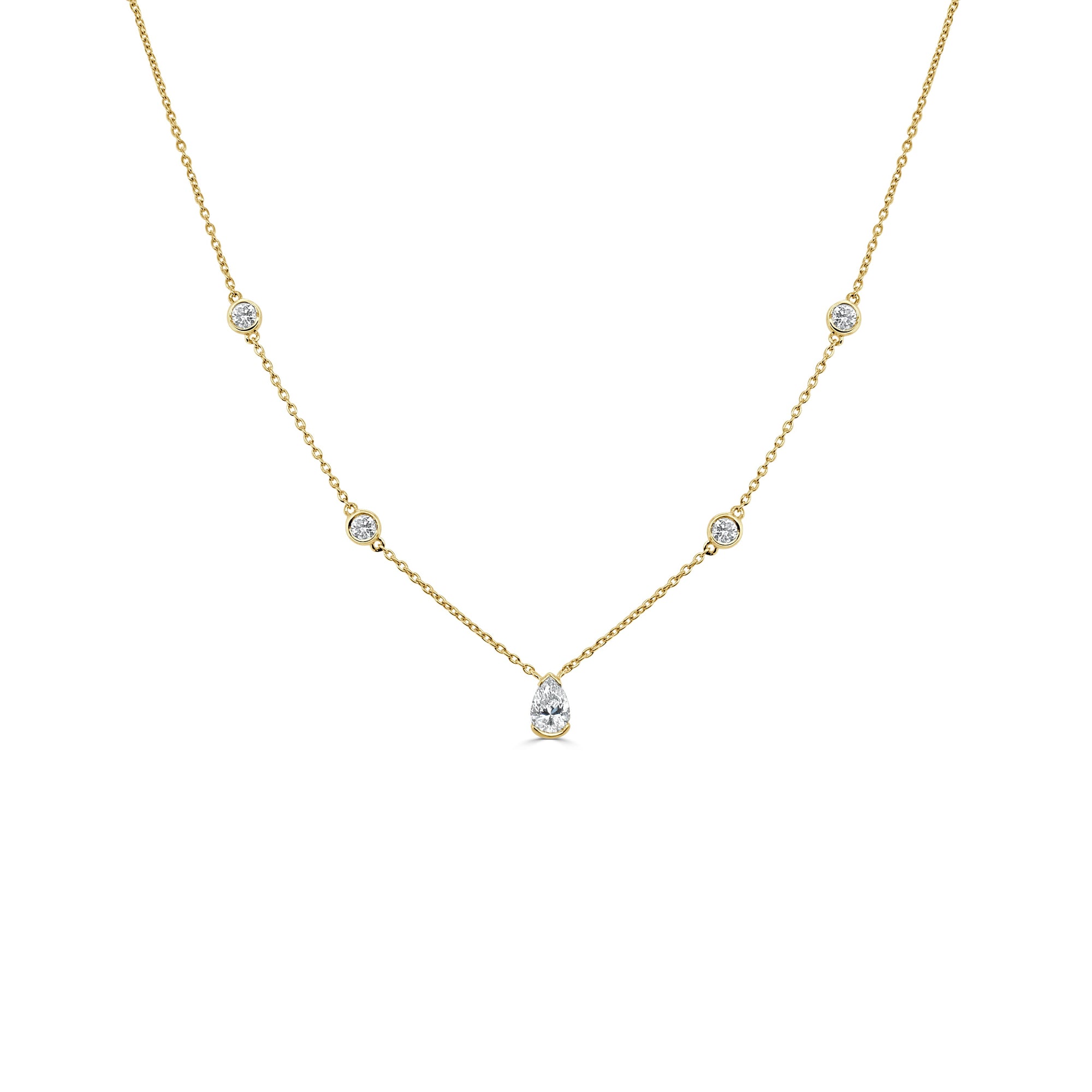 14K Gold Pear Shaped Diamond Necklace - Yellow