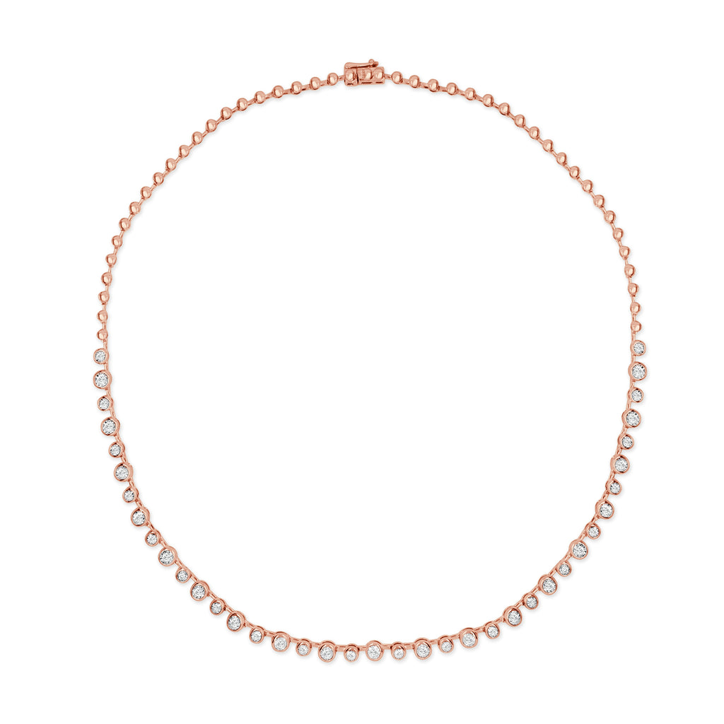 14K Gold Diamond Bezel Station Necklace - Rose